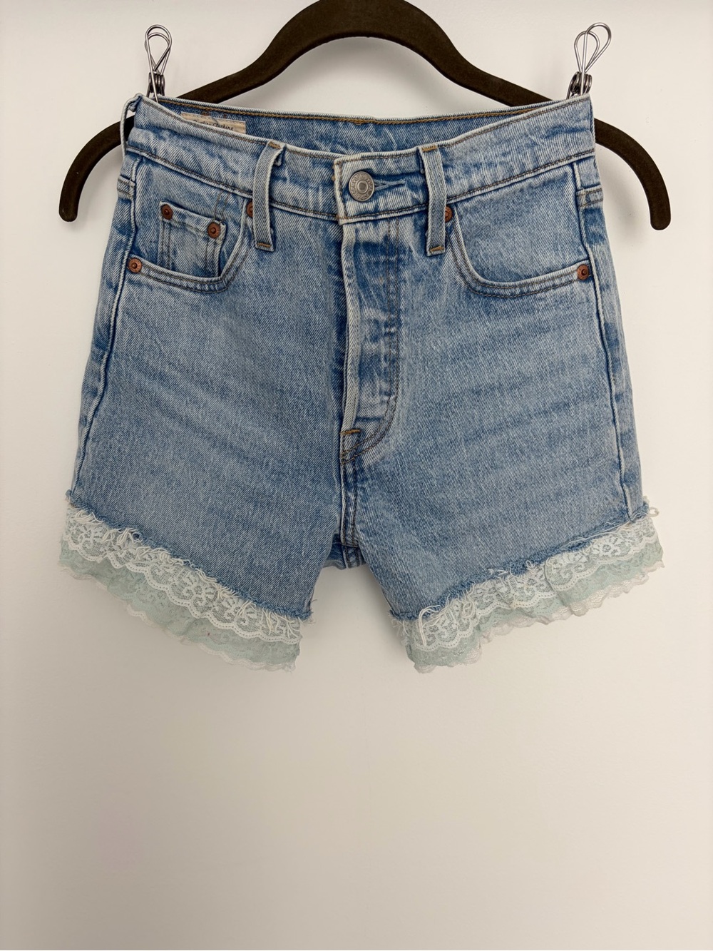 Levi’s 501 Skinny Denim Shorts with Lace Trim - One of a Kind!